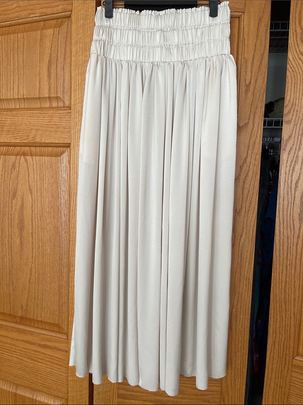 CREAM SMOCKED WAIST MAXI SKIRT-WITH POCKETS!